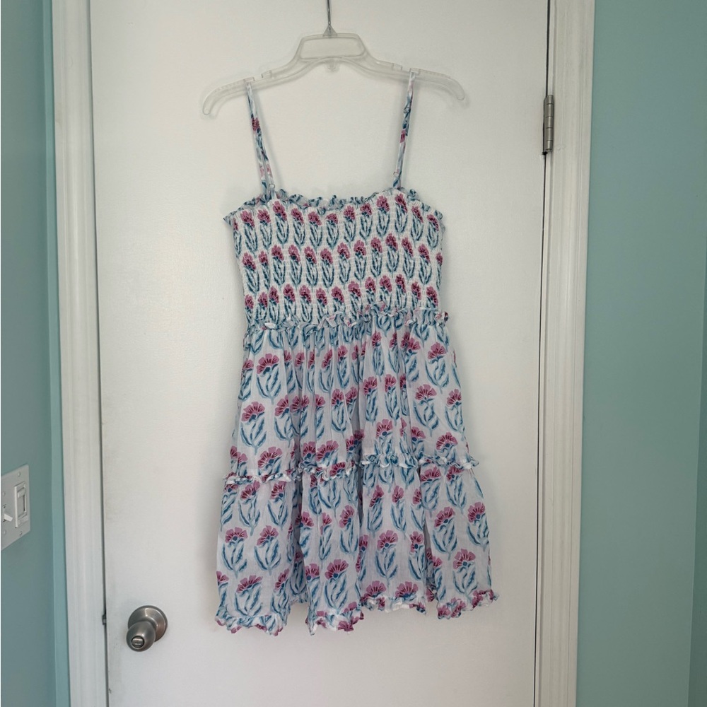 Oliphant Blue and Pink Smocked Mini Sundress